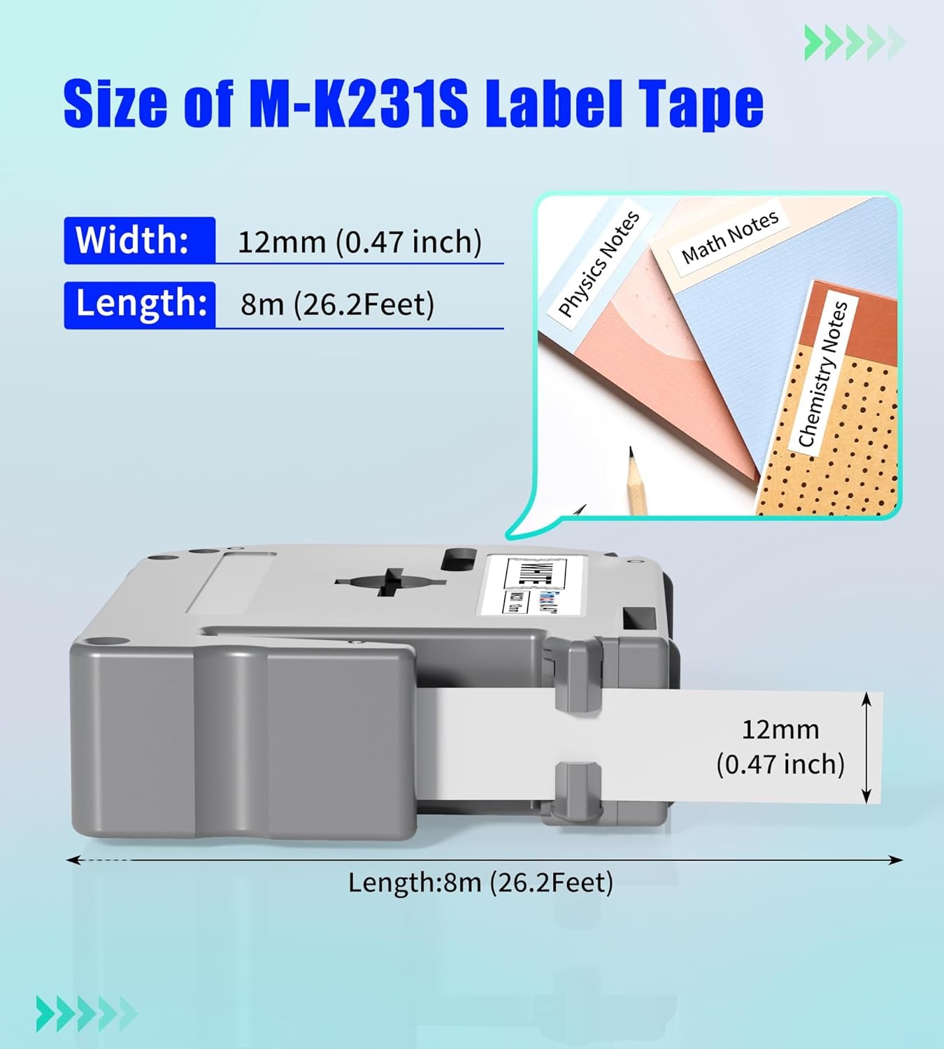 Compatible Label Tape Replacement for Brother P Touch M Tape M231 MK231 MK-231 12Mm 0.47 Inch to Use with Brother P Touch PT-M95, PT-90, PT-70, PT-65, PT-85, Black on White, 26.2 Feet, 3-Pack