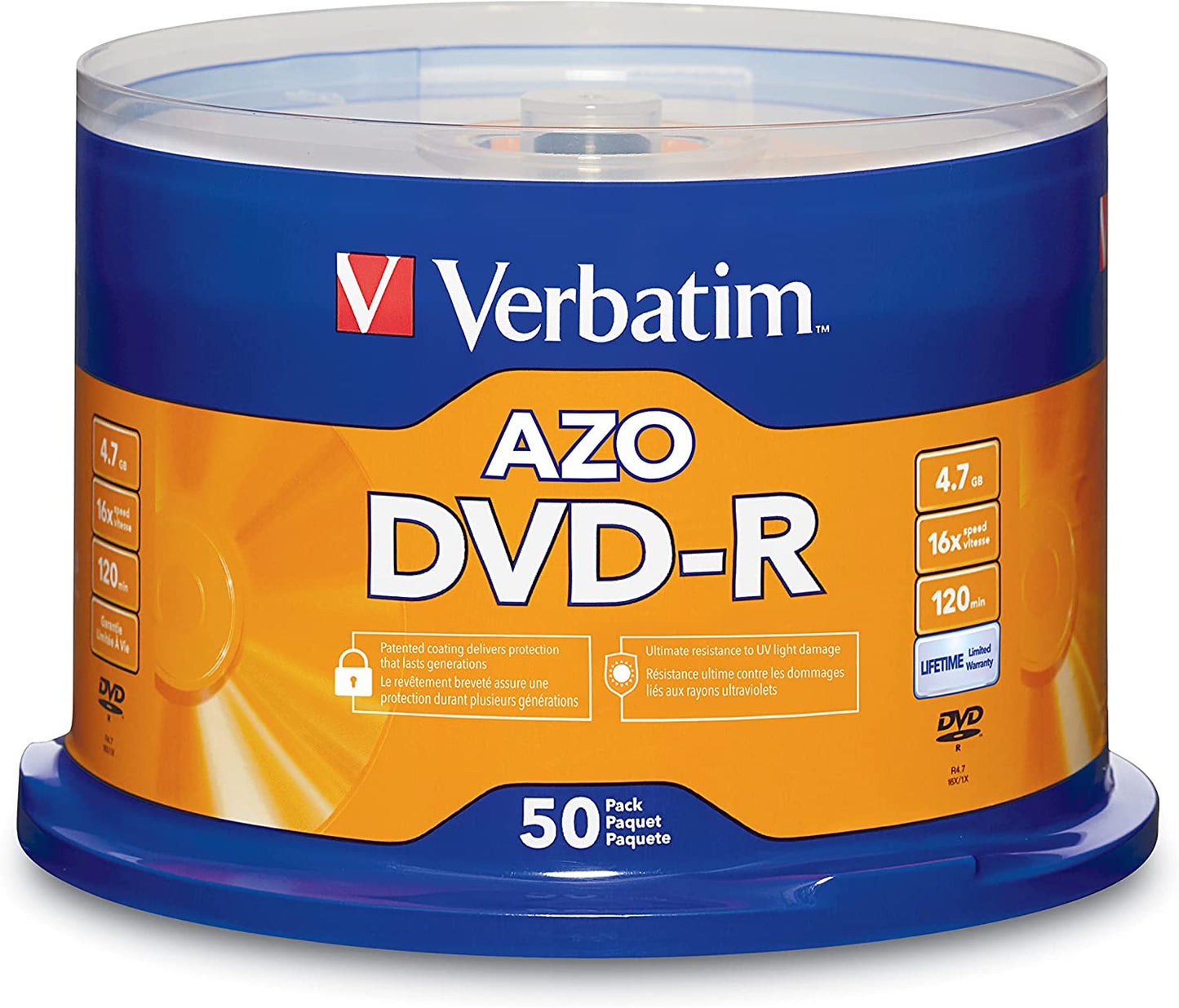 DVD-R Blank Discs AZO Dye 4.7GB 16X Recordable Disc - 50 Pack Spindle