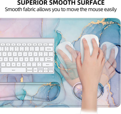 Large Mouse Pad and Keyboard Wrist Rest , 4-In-1 Extended Mouse Pad with Wrist Support, Non-Slip Desk Mat Protector, Ultra Thick Desk Blotter for Office, Home