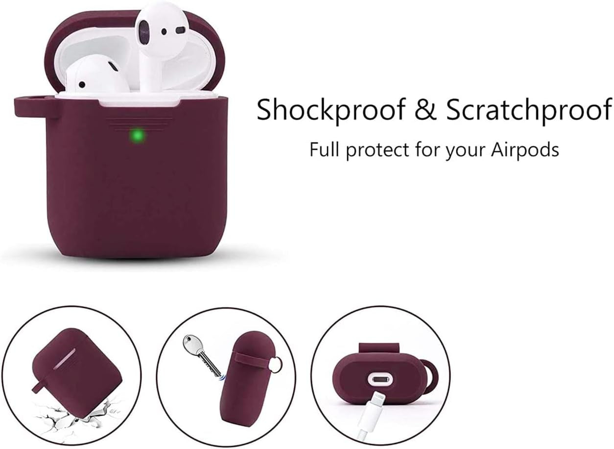 Case for Airpods, Airpod Case Cover for Apple Airpods 2&1 Charging Case, Cute Air Pods Silicone Protective Accessories Cases/Keychain/Pompom, Best Gift for Girls and Women, Burgundy