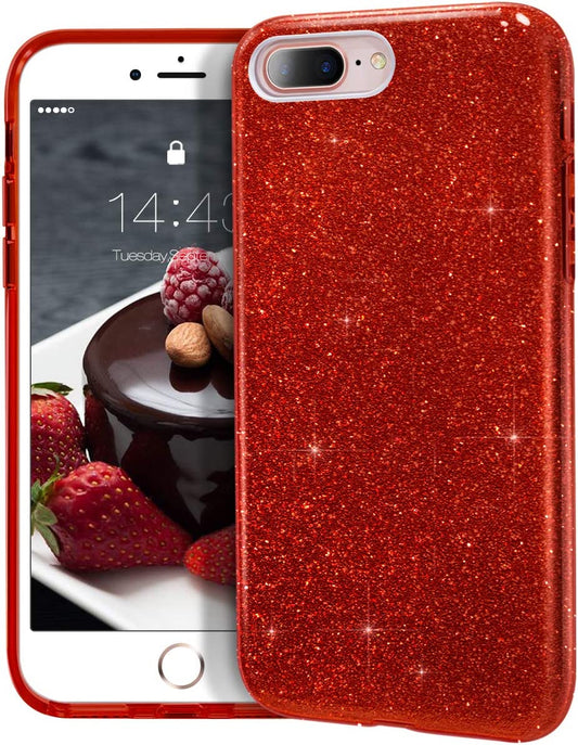 Iphone 8 plus Case,Iphone 7 plus Glitter Bling Sparkle Cute Girls Women Protective Christmas Case for Iphone 7 Plus/8 plus 5.5" (Red)