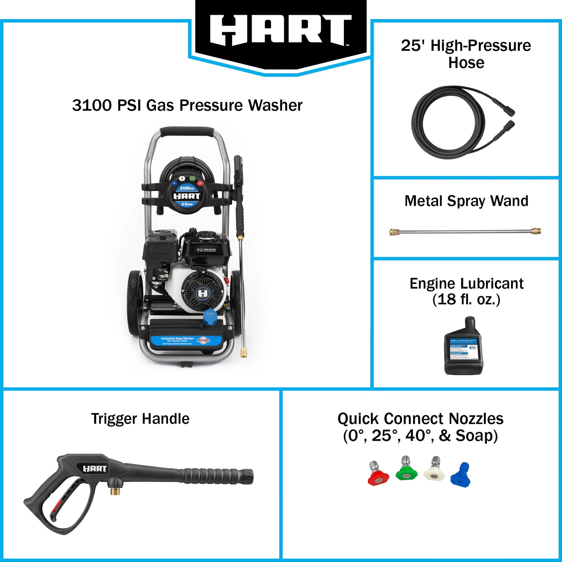 3100 PSI 2.5 GPM 212Cc 4-Cycle OHV Gas Powered Cold Water Pressure Washer