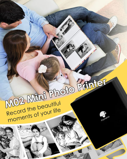 Mini Sticker Printer - M02 Wireless Pocket Printer, Compatible with Ios & Android, Photo Printer for Phone, for Fun Christmas Sticker, DIY Journal, New Year Gift, Black