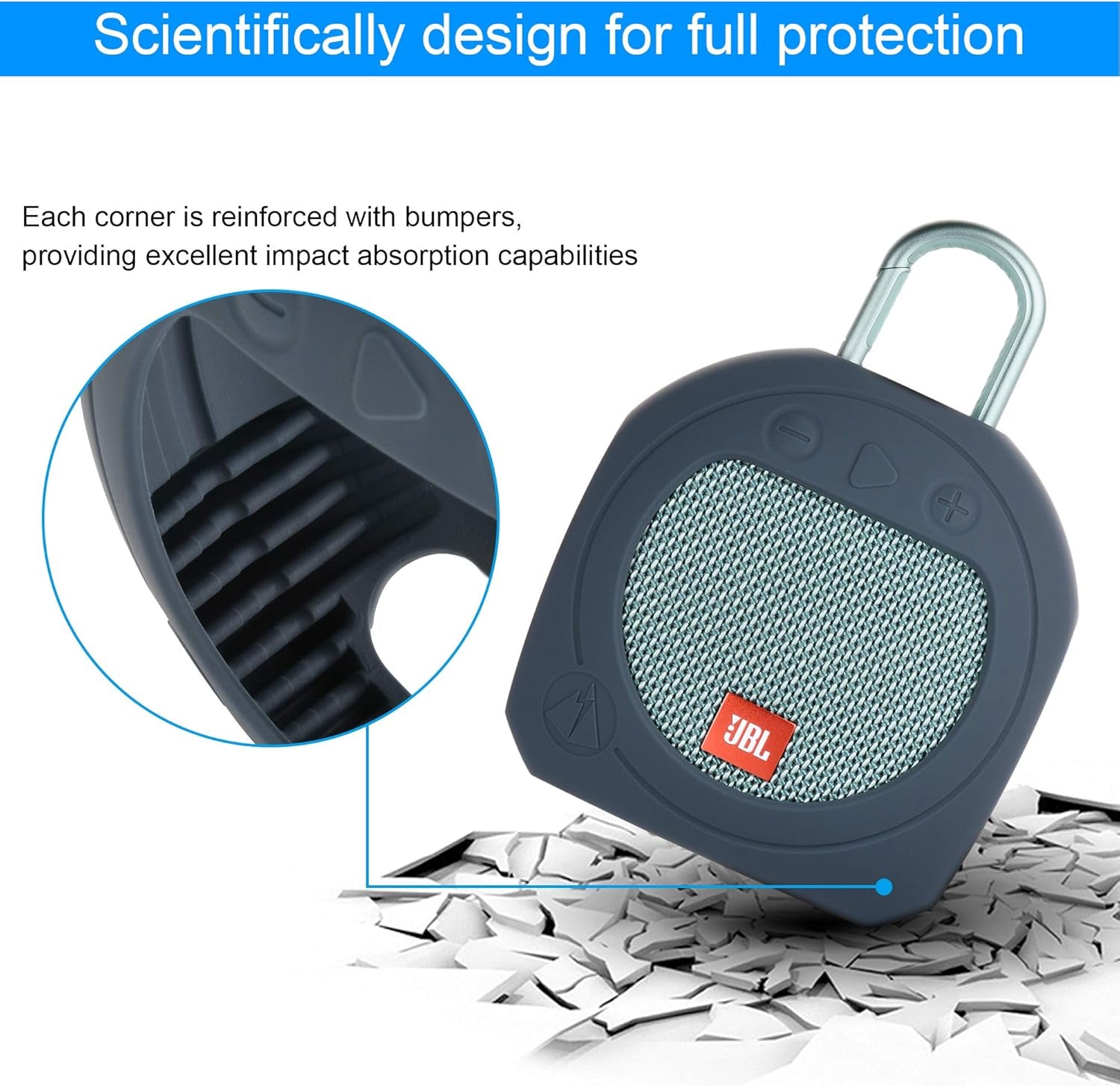 Protective Silicone Stand up Carrying Case for JBL Clip 3 Waterproof Portable Bluetooth Speaker(Blue)