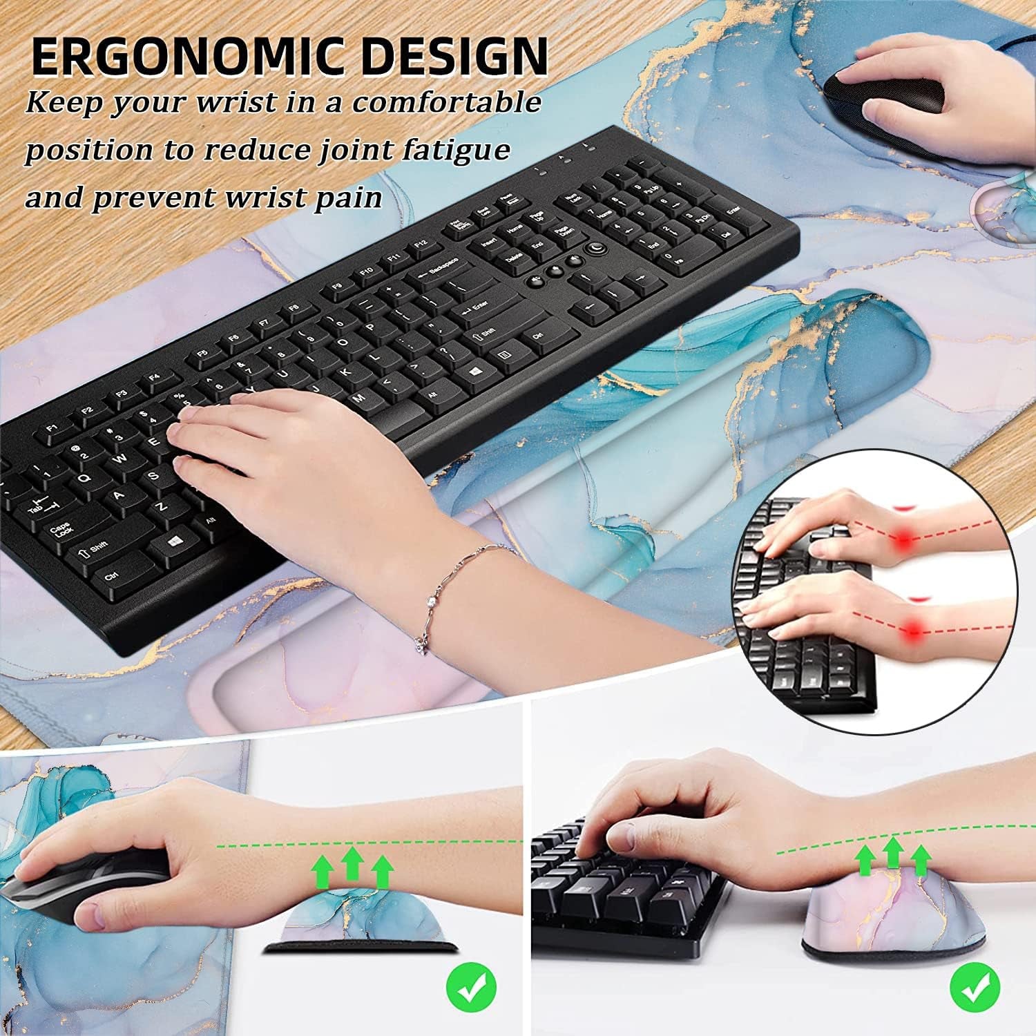 Large Mouse Pad and Keyboard Wrist Rest , 4-In-1 Extended Mouse Pad with Wrist Support, Non-Slip Desk Mat Protector, Ultra Thick Desk Blotter for Office, Home