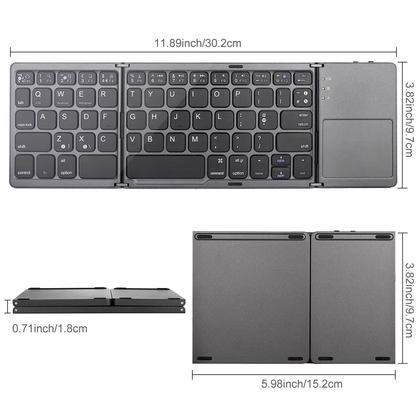 Foldable Wireless Keyboard Ultra Slim Touchpad Bluetooth Keyboard Rechargeable Folding Keyboard for Tablet Laptop