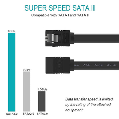 SATA Cable III, 3 Pack SATA Cable III 6Gbps Straight HDD SDD Data Cable with Locking Latch 18 Inch Compatible for SATA HDD, SSD, CD Driver, CD Writer - Black