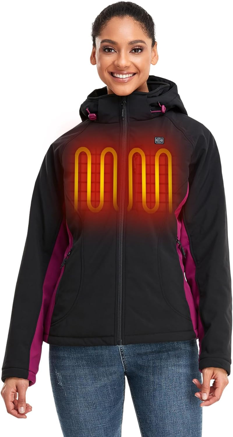 Women'S Slim Fit Heated Jacket with Battery Pack and Detachable Hood